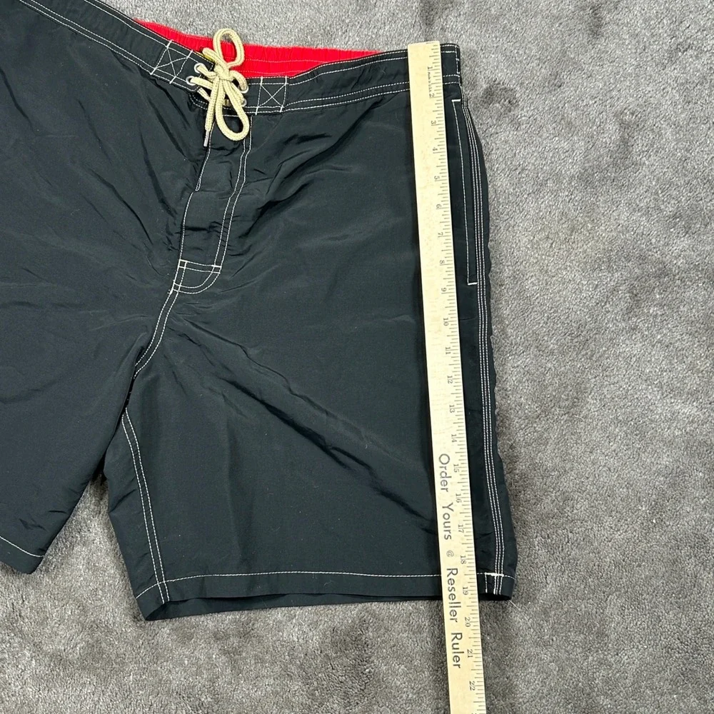 Polo Ralph Lauren Men 40 Black w Red Logo & Emblem Board Style Lined Swim Trunks